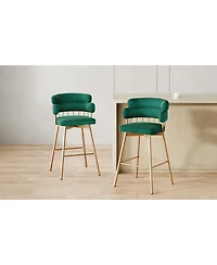Streamdale 26" Swivel Bar Stools Set of 2, Upholstered with Backs, Green