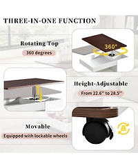 Streamdale Adjustable Lift-Top End Table with Wheels & Storage