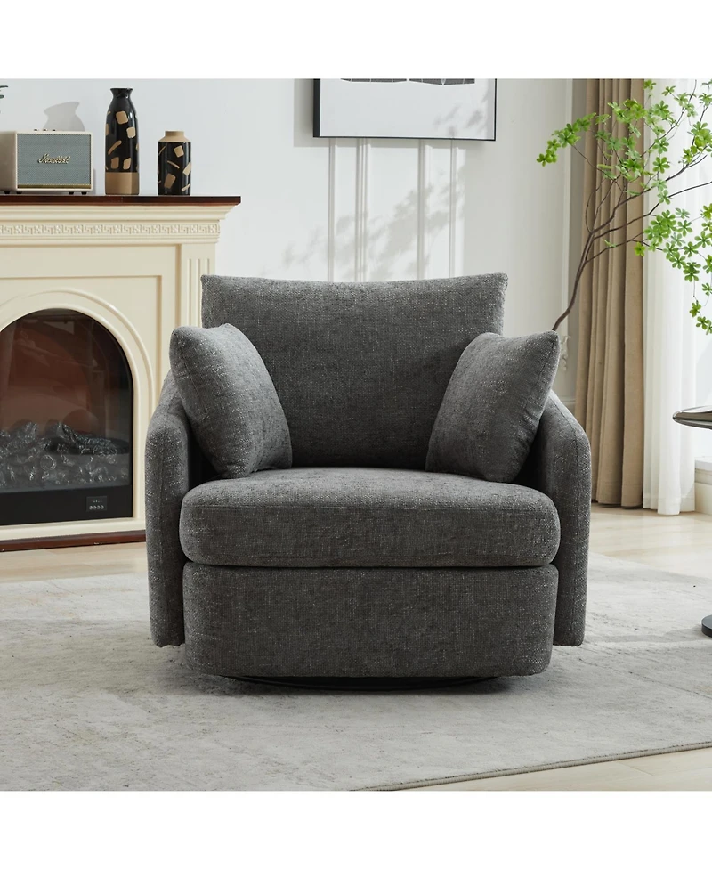 Streamdale Furniture Chenille Swivel Accent Chair with Pillows