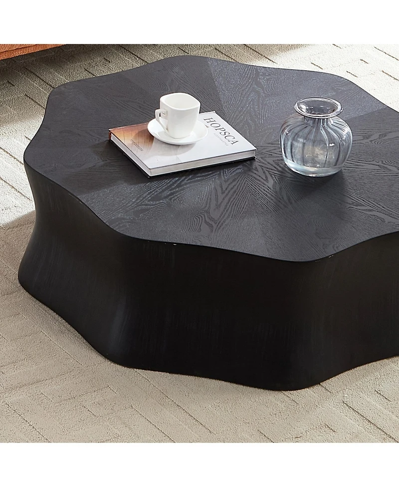 Streamdale Furniture Streamdale Black Petal Coffee Table - Birch Veneer, Brushed Sides
