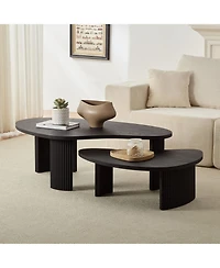Streamdale Modern Irregular Coffee Table Set, Nesting End Tables, Black
