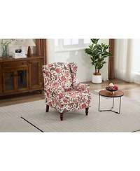 Streamdale Furniture Floral Red Accent Chair with Wood Legs