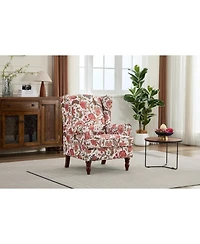 Streamdale Furniture Floral Red Accent Chair with Wood Legs