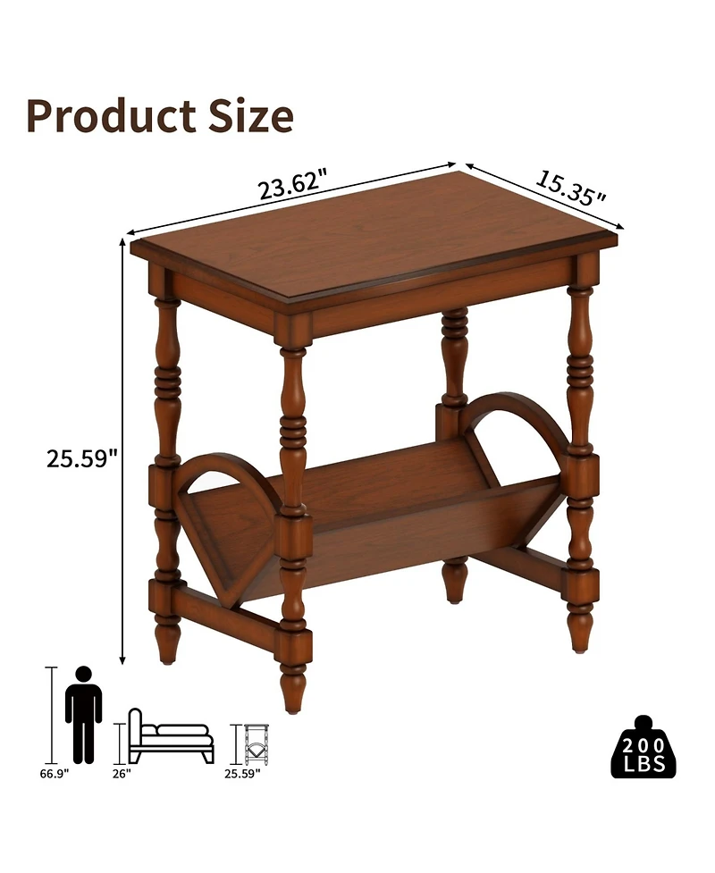 Streamdale Furniture Classic Wooden Side Table with Magazine Rack