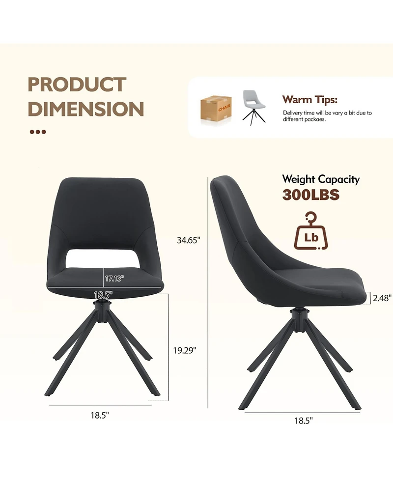 Streamdale Furniture Swivel Dining Chairs Set of 2, Gold Mesh Leather, High Back