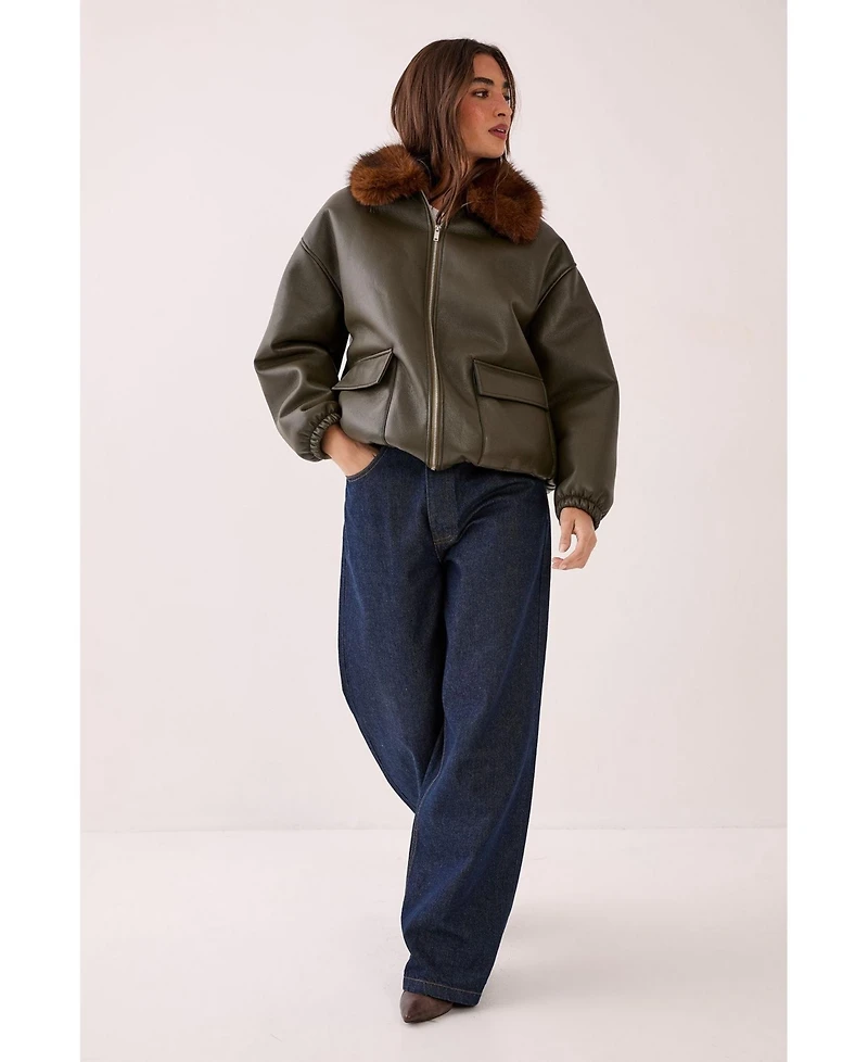 Nasty Gal Faux Fur Collar Bomber Jacket