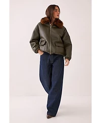 Nasty Gal Faux Fur Collar Bomber Jacket