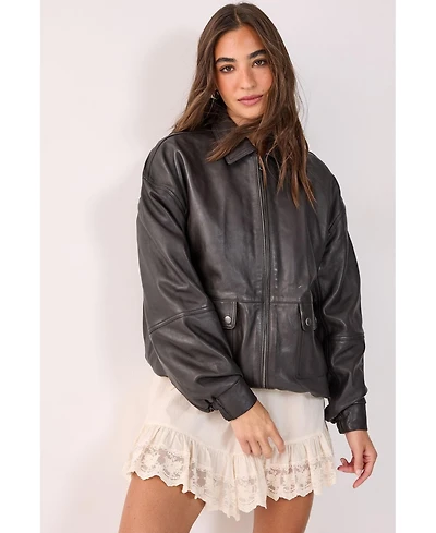 Nasty Gal Women's Real Leather Oversized Bomber Jacket