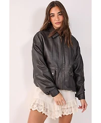 Nasty Gal Women's Real Leather Oversized Bomber Jacket