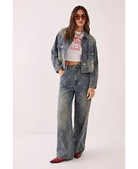 Nasty Gal Women's Check Denim Distressed Jacket