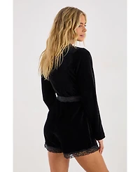 Nasty Gal Women's Velvet Embroidered Lace Trim Romper