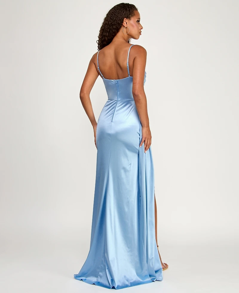 B Darlin Juniors' Satin Cowlneck Gown