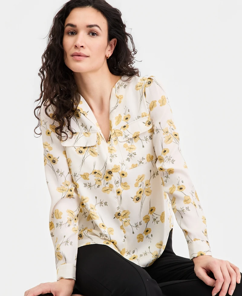 Jones New York Women's V-Neck Half-Placket Top