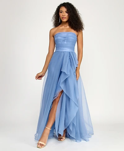 B Darlin Juniors' Asymmetric Drape Strapless Ball Gown, Created for Macy's