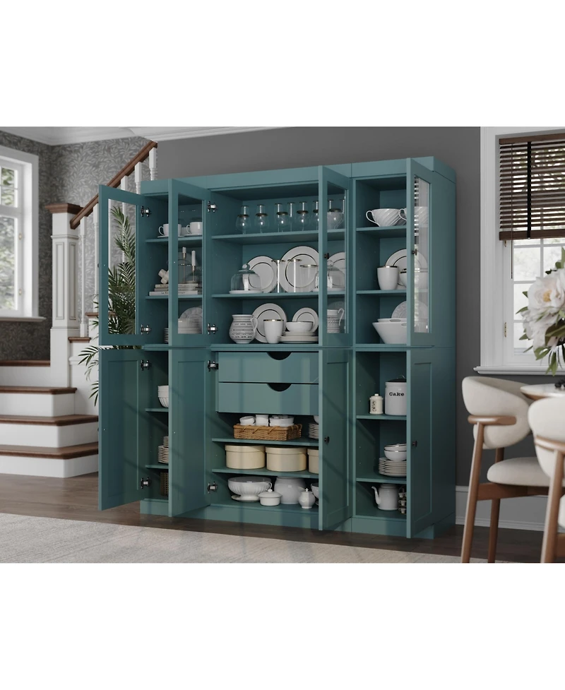 Palace Imports 100% Solid Wood 65" Pantry China Cabinet with Clear Glass, Shaker Doors