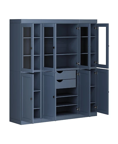 Palace Imports 100% Solid Wood 65" Pantry China Cabinet with Clear Glass, Shaker Doors