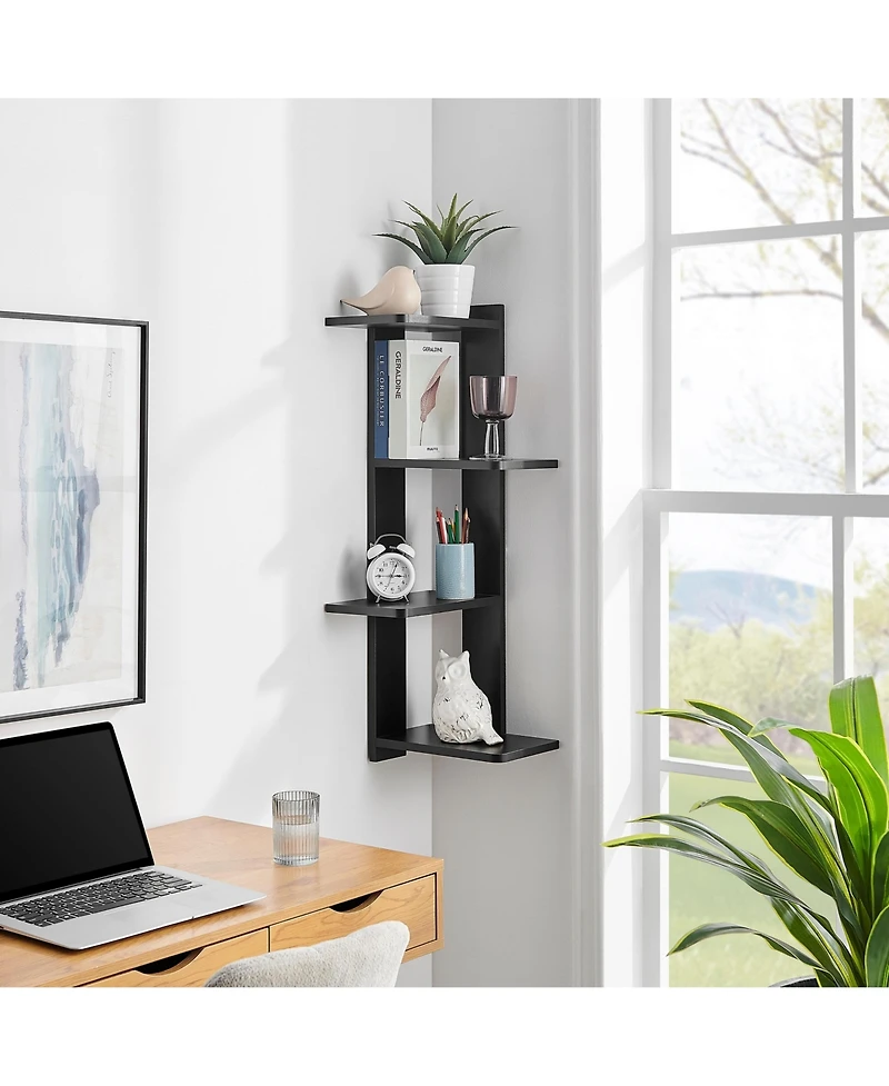 Danya B Alvar Corner 4-Tier Floating Ledge Column Wall Shelf - Black