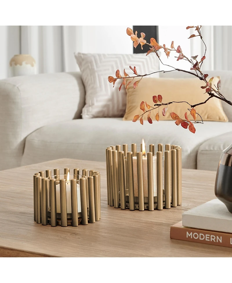 Danya B Pela Pillar Ring Warm Gold Midcentury Modern Votive Hurricane Candle Holders - Set of 2