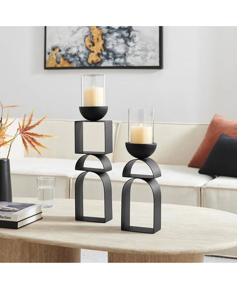Danya B Black Geometric Pedestal Tabletop Candle Holders Set of 2