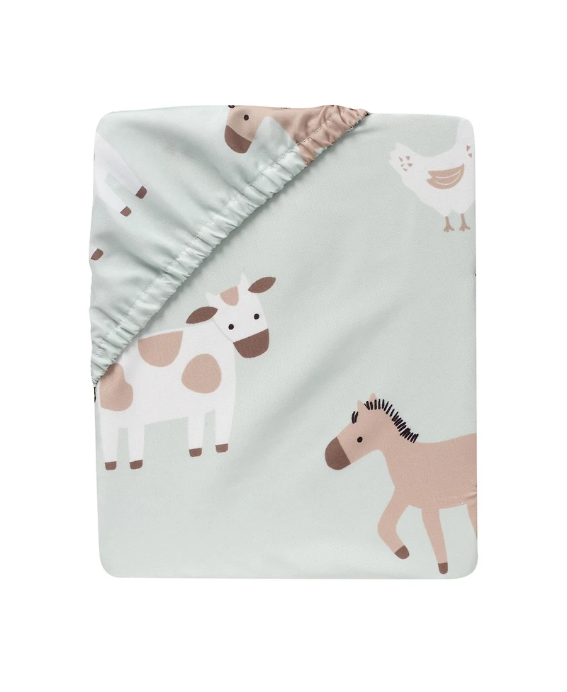 Bedtime Originals Baby Farmyard Friends Sage Green Nursery Fitted Crib Sheet
