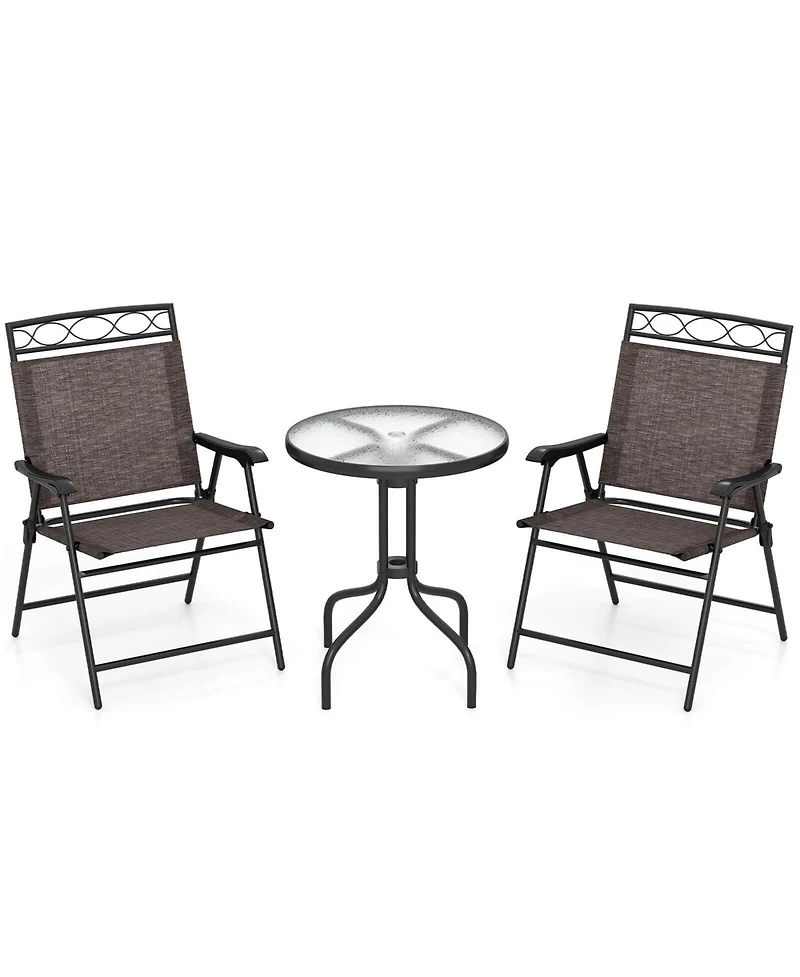 Costway 3 Pcs Outdoor Bistro Dining Furniture Set with 1.57" Umbrella Hole Rippled