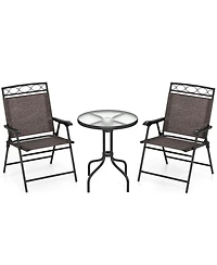 Costway 3 Pcs Outdoor Bistro Dining Furniture Set with 1.57" Umbrella Hole Rippled