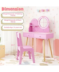 Gymax Kids Vanity Set with Lighted Mirror Princess Makeup Dressing Desk & Chair