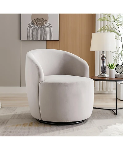 Cesicia Gray Velvet Swivel Accent Armchair With Black Powder Coating Metal Ring