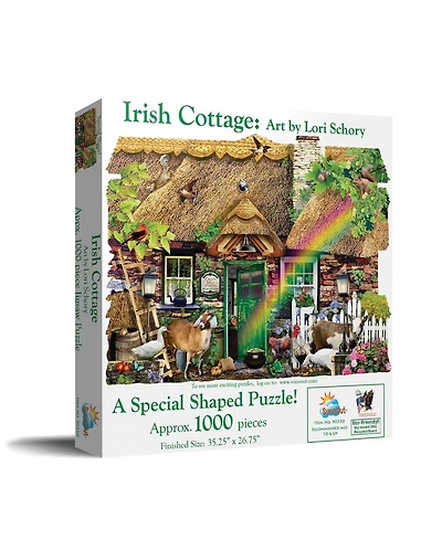 SunsOut Irish Cottage 1000 piece Jigsaw Puzzle for Adults Special Shape