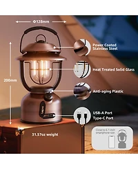 Lepro Vintage Led Rechargeable Metal Camping Lantern, Dimmable High Lumen Up to 1000LM, Outdoor Waterproof