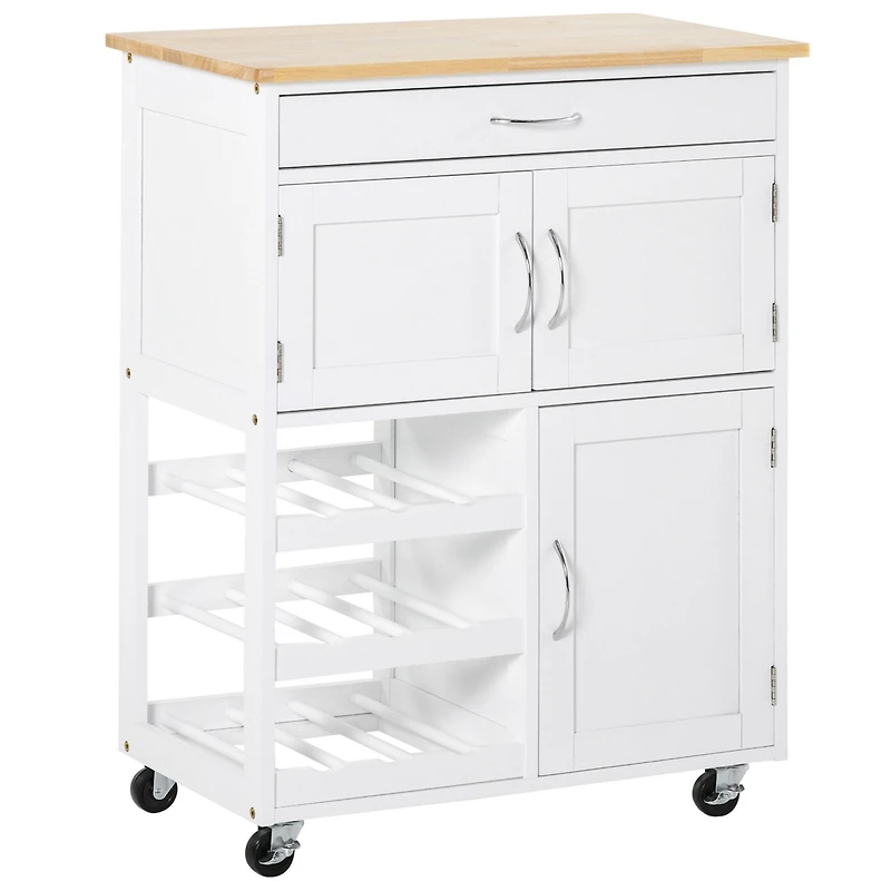 Boyel Living Rolling Portable Small Kitchen Island Cart on Wheels with Solid Wood Top, Carts Mobile Movable with 3 Drawers and Storage Shelves Cabinet