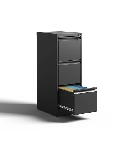 Boyel Living 3 Drawer Metal Vertical File Cabinet with Lock Office Home Steel Vertical File Cabinet for A4 Legal/Letter Size