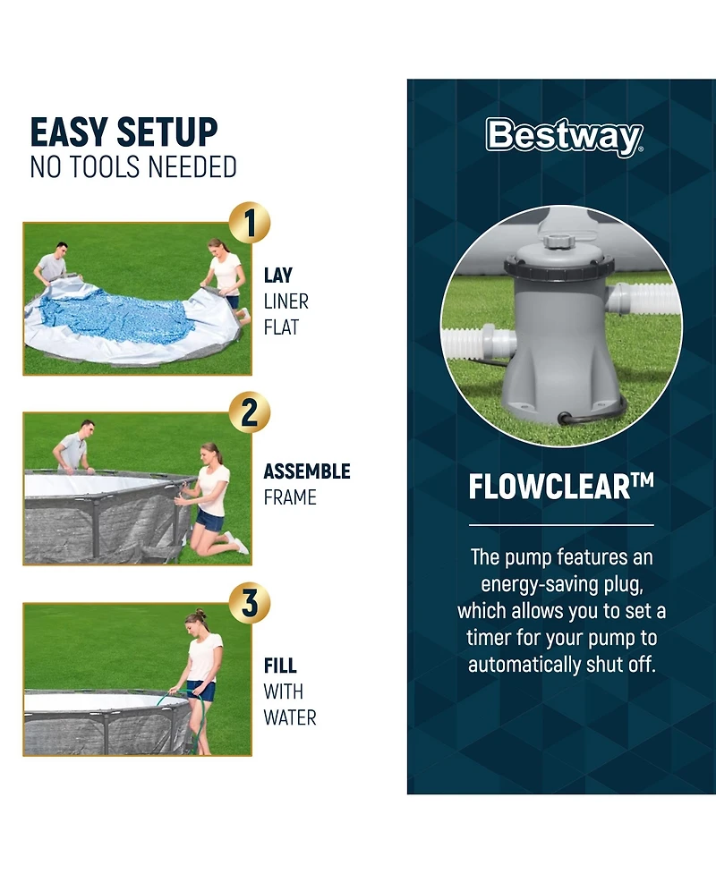 Bestway Steel Pro Max 12' x 30" Above Ground Outdoor Swimming Pool Set, Gray