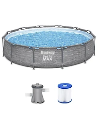 Bestway Steel Pro Max 12' x 30" Above Ground Outdoor Swimming Pool Set, Gray