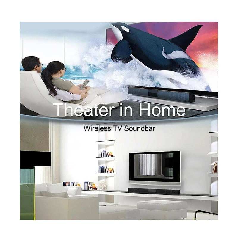 Artudatech 4-Speaker Surround Sound Bar with Wireless Subwoofer, Bluetooth 5.0 & Fm Radio