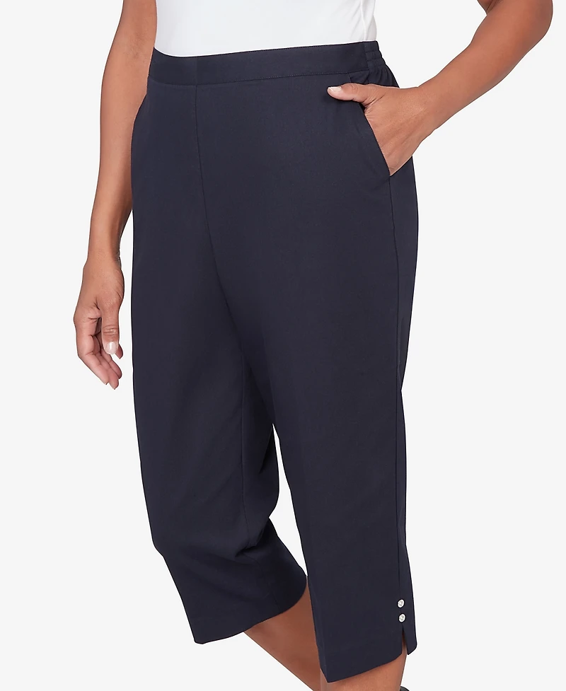 Alfred Dunner Petite Classic Solid Twill Button Hem Capri Pants