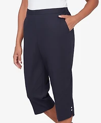 Alfred Dunner Petite Classic Solid Twill Button Hem Capri Pants