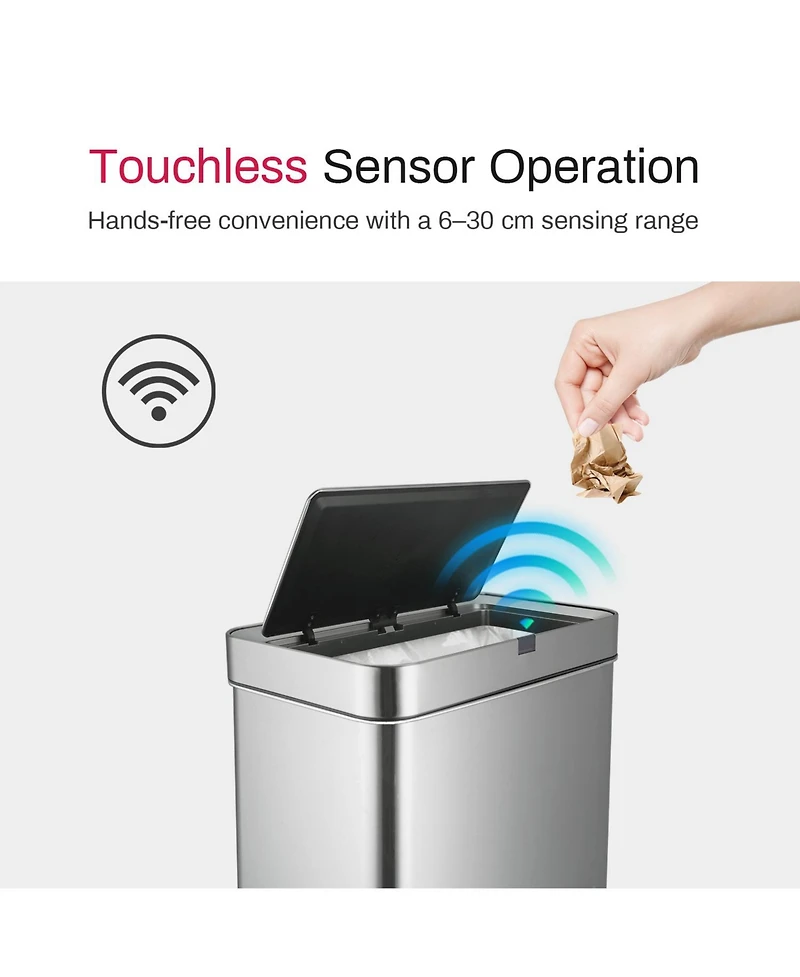 Mega Casa 18 Gallon Stainless Steel Rectangular Motion Sensor Trash Can for Kitchen