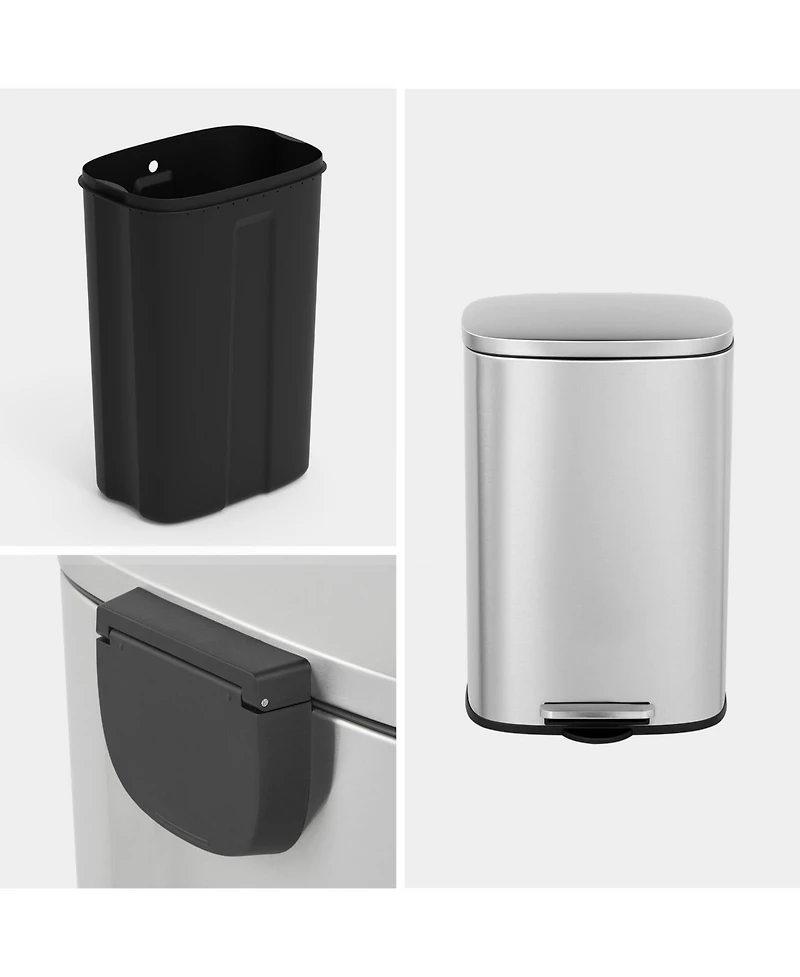 Mega Casa 13+2.1 Gal Oval Stainless Steel Step-on Trash Can Set
