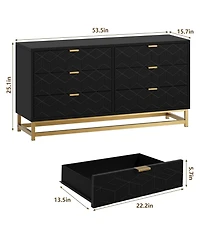 gaomon Dresser for Bedroom, 53.5" Large Organizer, 6 Drawer with Golden Metal Handle and Legs