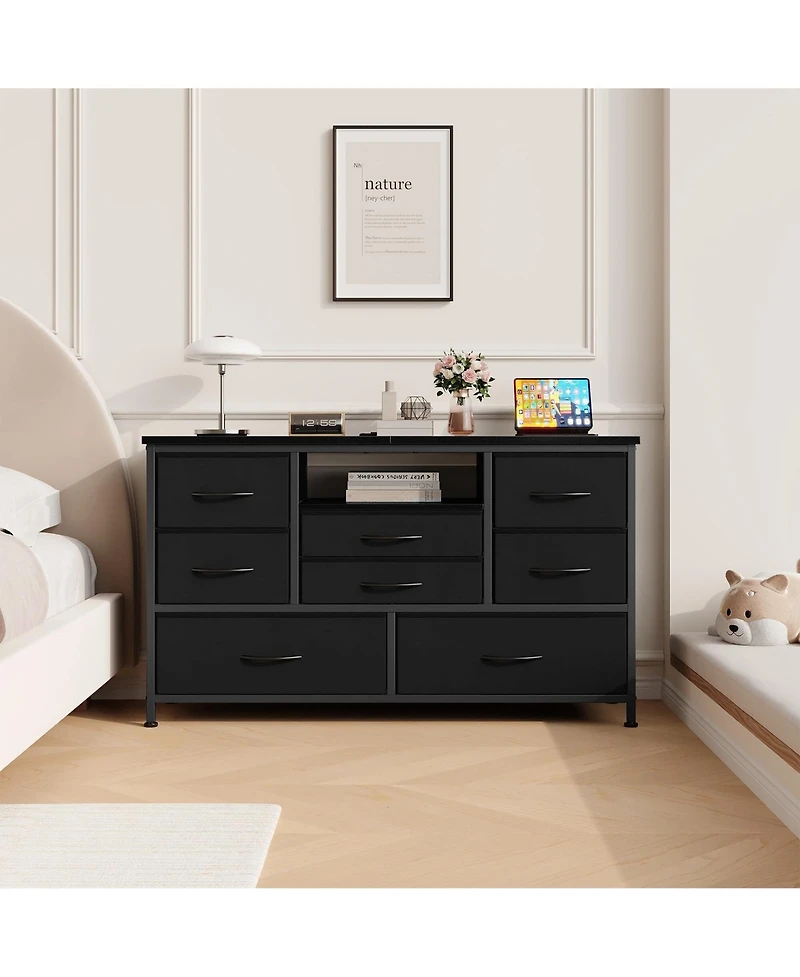 Gaomon 8-Drawer Dresser Tv Stand with Rgb Led Lighting & Power Outlet, 2 Usb Ports