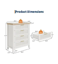 gaomon Fluted Dresser for Bedroom, Chest of Dressers, 35inch Tall Dresser for Closet with 4 Fluted Drawers, Chest with Clothes Storage Cabinet, White