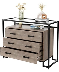 gaomon Kitchen Pantry Cabinet with Glass Doors, 6 Drawers, Microwave Rack, Versatile Storage, Mobile Casters, Dining Room Organizer