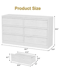 gaomon 6-Drawer Modern Double Dresser Organizer, Large Storage Wooden Chest for Bedroom, Living Room, Nursery, Hallway, White