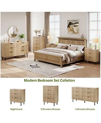 gaomon 5-Drawer Modern Fluted Wide Wood Dresser, Chest Organizer with Metal Legs, Anti-Tipping for Bedroom, Living Room
