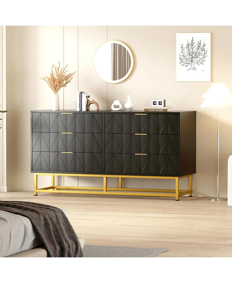 gaomon 6-Drawer Black Engineered Wood Dresser, Rust-Resistant Finish, Sturdy Metal Frame, Bedroom Storage