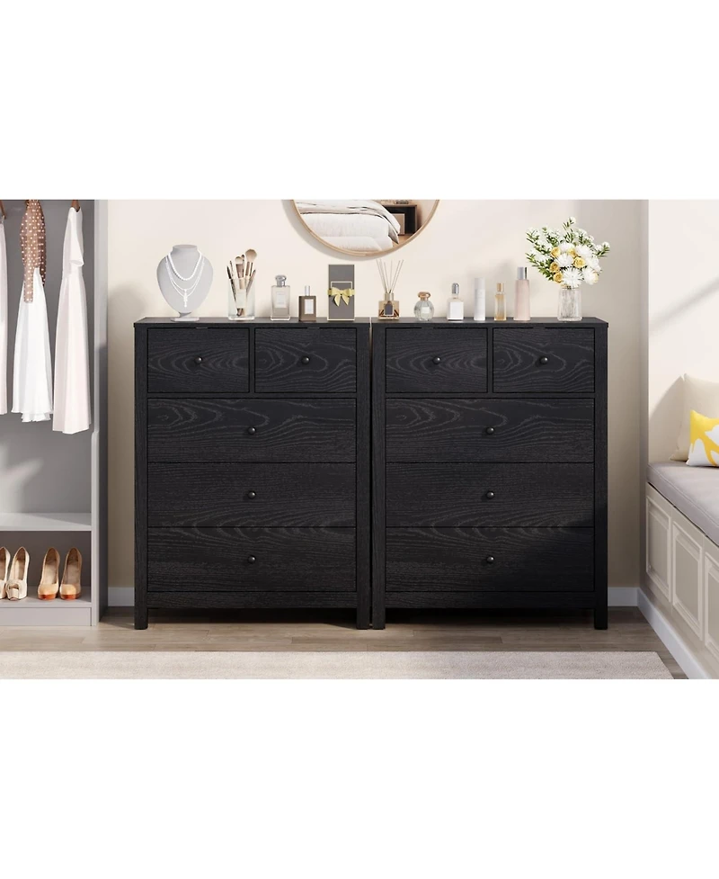 gaomon 5-Drawer Black Modern Dresser, Tall Chest, Deep Drawers, Metal Knobs, Double Storage for Kids Bedroom, Entryway, Hallway