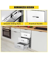 gaomon 20W x 23D x 27H Inch Outdoor Kitchen Drawers, Flush Mount Triple Bbq Storage Drawers, Stainless Steel