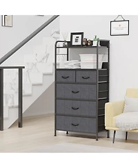 gaomon 5-Drawer Fabric Dresser Bedroom Chest, Metal Frame, Wood Tabletop, Entryway Storage Organizer, Easy Pull Handle