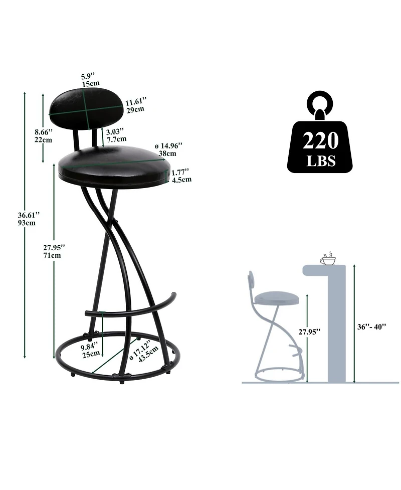 Simplie Fun Stylish and Comfortable Faux Leather Counter Height Barstools (Set of 2) with Footrest